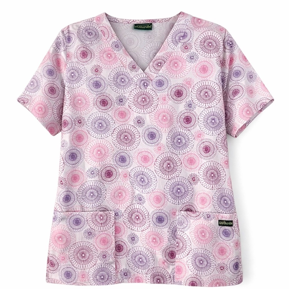 Women's UA Scrubs Spirograph Pattern Pinks Purples Size Small Check Measurements